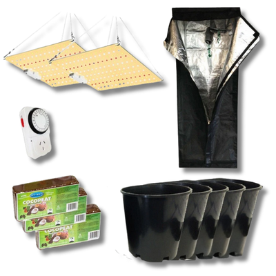 0.6m Grow Tent with 50W LED Panel and 5x 150mm Pots with Coco Peat-Off Grid Living Supplies