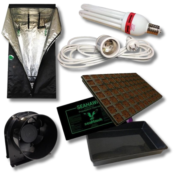 0.6x0.6x1.6m Hydroponic Grow Tent Kit with 6400K CFL Heat Mat and Propagation Setup-Off Grid Living Supplies