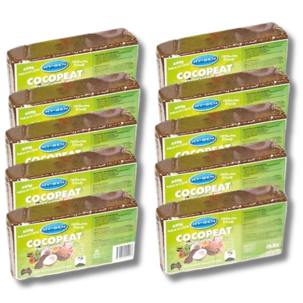 10 Pack Coco Peat Bricks 650g Low Salt Coir - Hygen-Off Grid Living Supplies