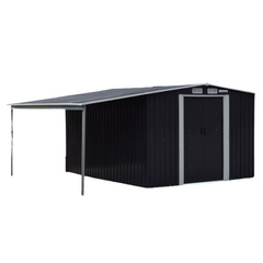 10 x 8ft Zinc Steel Garden Shed with Open Storage - Black-Off Grid Living Supplies Australia