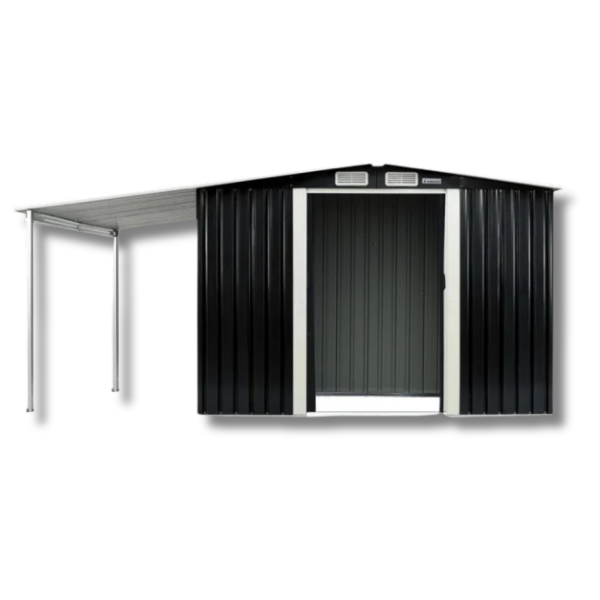 10 x 8ft Zinc Steel Garden Shed with Open Storage - Black-Off Grid Living Supplies Australia