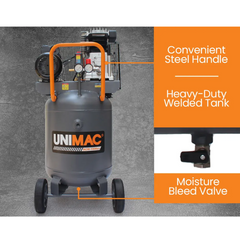 100L 2.6kW 116PSI Industrial Electric Air Compressor with Brushless Motor & Certified Vertical Tank - 15A Plug