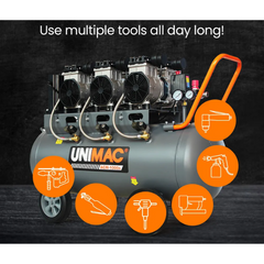 100L 4.5HP Silent Oil-Free Electric Air Compressor with Twin Nitto Outlets - 15A Plug