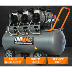 100L 4.5HP Silent Oil-Free Electric Air Compressor with Twin Nitto Outlets - 15A Plug