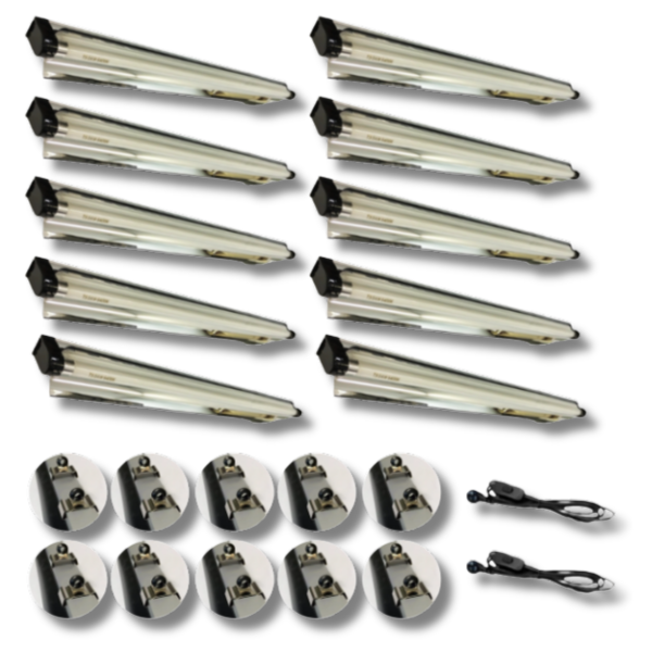 10x 4FT 54W T5 HO Propagation Grow Lights with Nano Reflectors-Off Grid Living Supplies