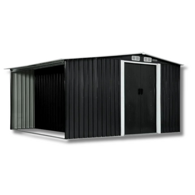 10 x 8ft Garden Shed with Semi-Closed Storage - Black