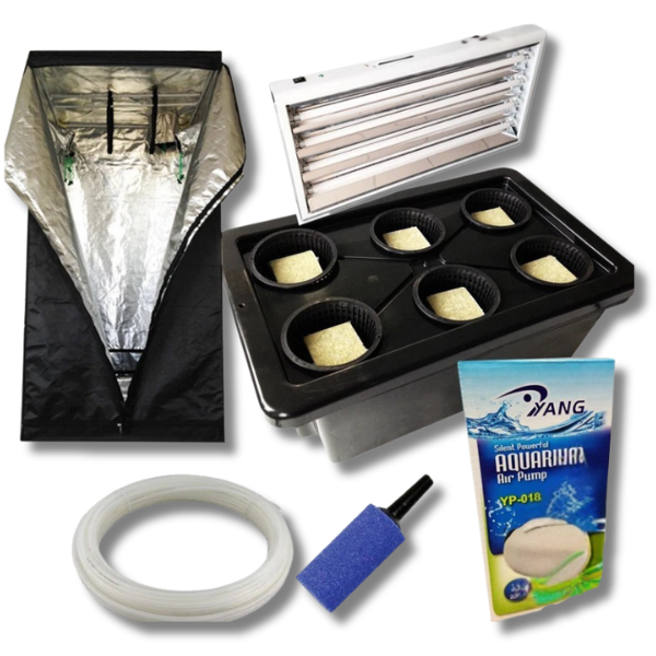 120x120x200cm Hydroponics Grow Tent Aeroponics 6 Pot System with T5 Mirror Shade Light-Off Grid Living Supplies