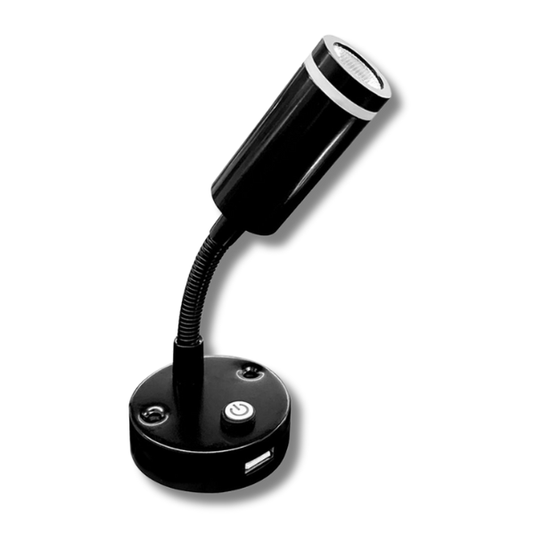 12V LED Flexible Crystal Reading Light Black For Caravan & RVs-Off Grid Living Supplies Australia