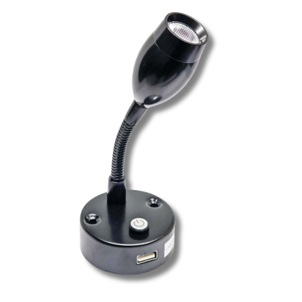 12V LED Flexible Task Reading Light Black For Caravan & RVs-Off Grid Living Supplies Australia