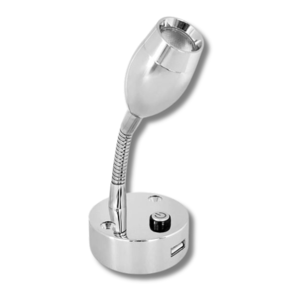 12V LED Flexible Task Reading Light Silver For Caravan & RVs-Off Grid Living Supplies Australia