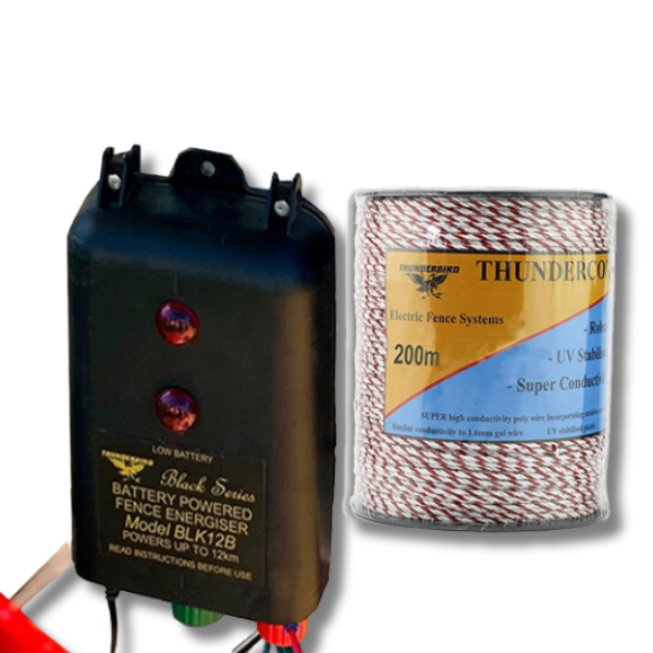 12km B120 Battery Electric Fence Energiser with 200m Thundercord - Thunderbird-Off Grid Living Supplies Australia