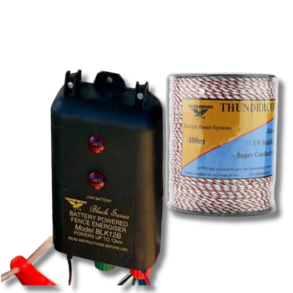 12km B120 Battery Electric Fence Energiser with 400m Thundercord - Thunderbird-Off Grid Living Supplies Australia