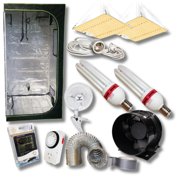 130W CFL and LED Panel Grow Light Tent Ventilation Combo for Hydroponics-Off Grid Living Supplies