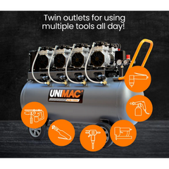 150L 4.5HP Ultra-Silent Oil-Free Electric Air Compressor with Quad Motor & Twin Nitto Outlets - 15A Plug