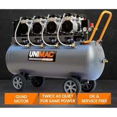 150L 4.5HP Ultra-Silent Oil-Free Electric Air Compressor with Quad Motor & Twin Nitto Outlets - 15A Plug