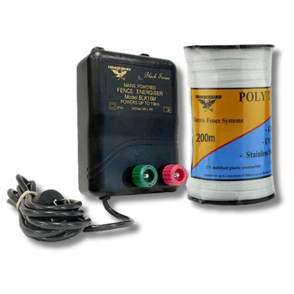 15km M120 Mains Electric Fence Energiser with 200m Hot Tape - Thunderbird-Off Grid Living Supplies Australia