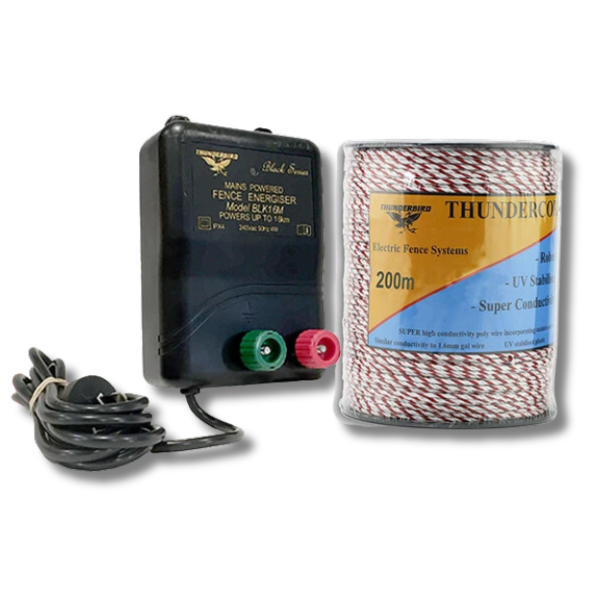 15km M120 Mains Electric Fence Energiser with 200m Thundercord - Thunderbird-Off Grid Living Supplies Australia