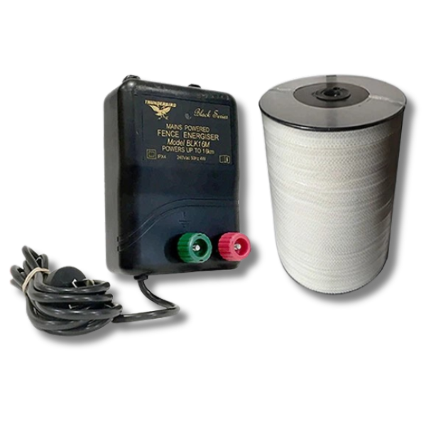 15km M120 Mains Electric Fence Energiser with 400m Hot Tape - Thunderbird-Off Grid Living Supplies Australia
