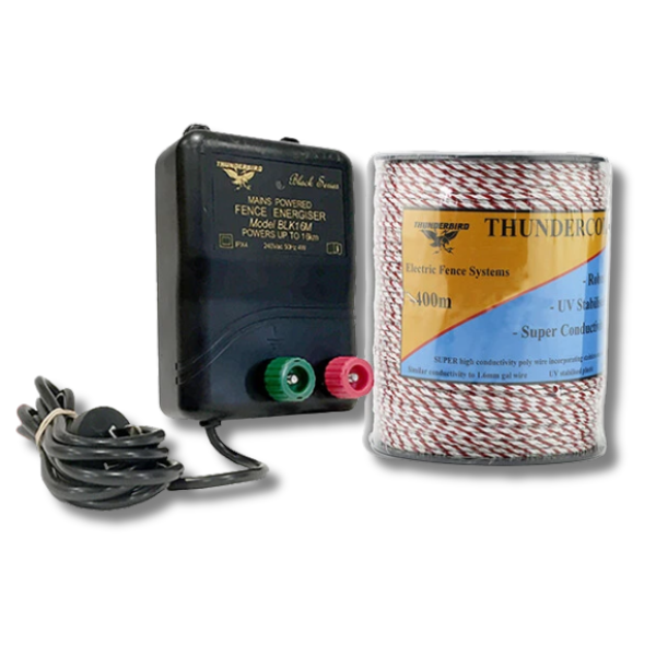 15km M120 Mains Electric Fence Energiser with 400m Thundercord Braid - Thunderbird-Off Grid Living Supplies Australia