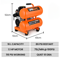 16L Twin Tank 116PSI Silent Oil-Free Portable Electric Air Compressor