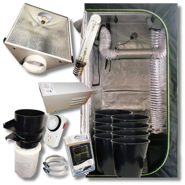 1.2m Grow Tent with 600W HPS Light, Ventilation and 150mm Pots Combo-Off Grid Living Supplies