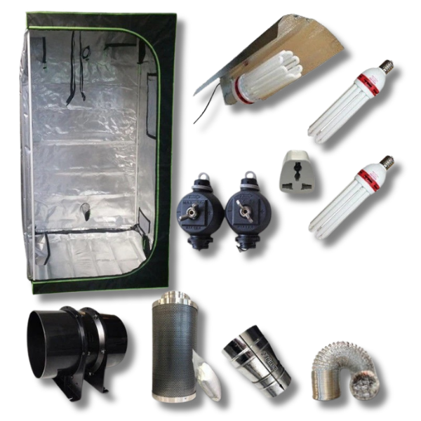 1.2m Hydroponics Grow Tent with CFL Wing Light, LED Panel, 6 Inch Fan and 4 Inch Filter-Off Grid Living Supplies