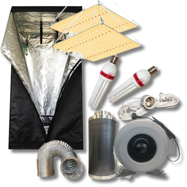 1.2x1.2x2m Grow Tent with CFL Bulb and 2x LED Panels Ventilation Combo-Off Grid Living Supplies