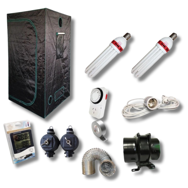 1.2x1.2x2m Hydroponic Grow Tent with 2x CFL Grow Lights and Silent 4 Inch Vent Fan Duct-Off Grid Living Supplies