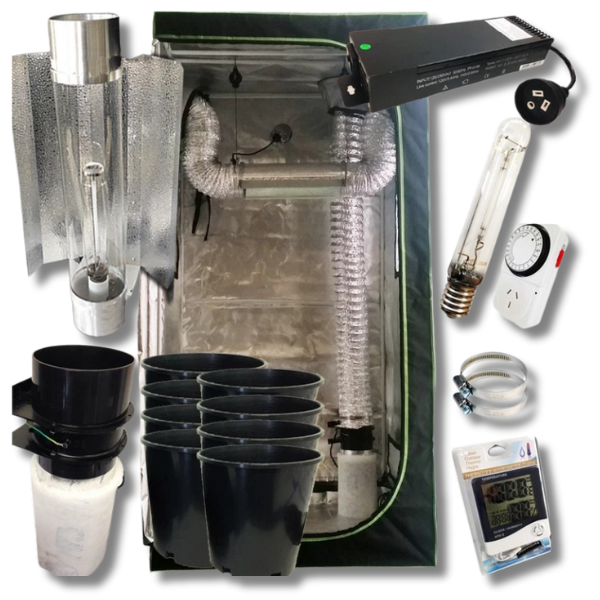 1m Grow Tent with 600W HPS Grow Light and 150mm Pots Ventilation Combo-Off Grid Living Supplies