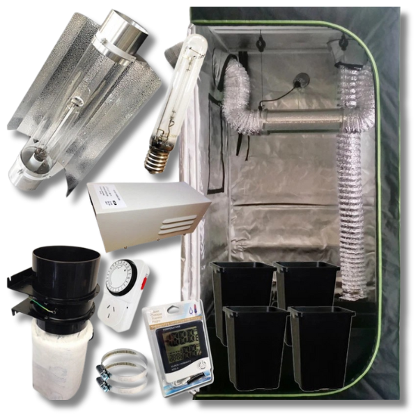 1m Grow Tent with 600W HPS Grow Light and 290mm Pots Ventilation Combo-Off Grid Living Supplies