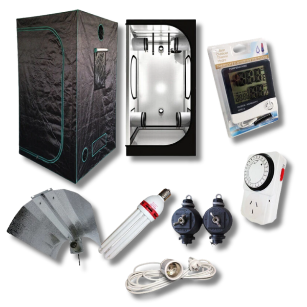 1x1m Grow Tent with 130W 6400K Batwing Reflector CFL and Timer Light Hanger-Off Grid Living Supplies