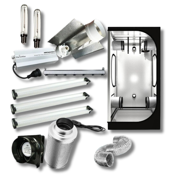 1x1x1.8m Hydroponic Grow Tent with 600W Ballast Reflector 3ft LED 108W Ventilation Kit-Off Grid Living Supplies