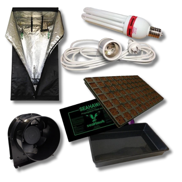 1x1x2m Grow Tent with 6400K CFL, Heat Mat and Propagation Seeding Combo Kit-Off Grid Living Supplies