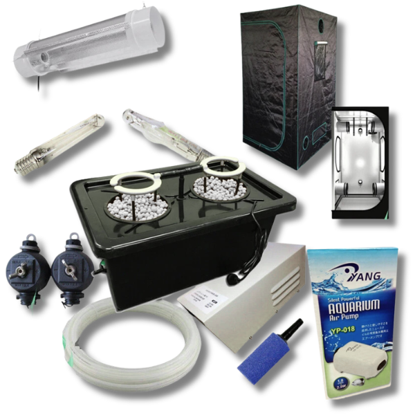 1x1x2m Grow Tent with Deep Water 2 Pots, 600W HPS MH Cooltube Light Setup-Off Grid Living Supplies