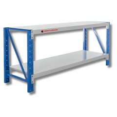 2-Layer 2m Work Bench 200kg Capacity per Shelf - Grey / Blue-Off Grid Living Supplies Australia