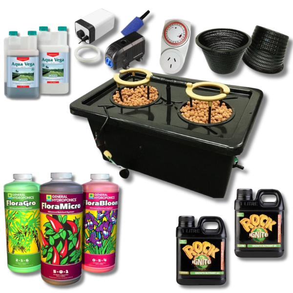 2 Pot DWC Watering Grow System with Feeding Pump and Aeroponics-Off Grid Living Supplies