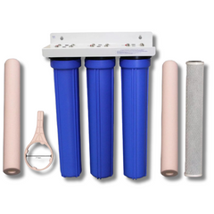 20" x 2.5" Triple Blue Tank Water Filter System with Sediment & Carbon Filters-Off Grid Living Supplies Australia