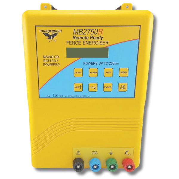 200km Mains & Battery Electric Fence Energiser Charger Solar MB2750R - Thunderbird-Off Grid Living Supplies Australia