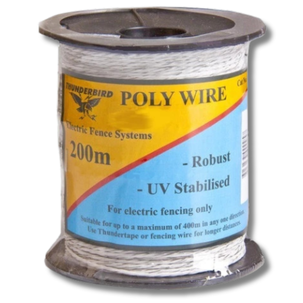 200m White Poly Wire for Electric Fence - Thunderbird-Off Grid Living Supplies Australia