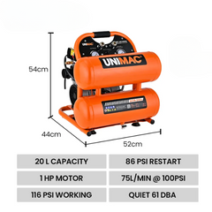 20L Twin Tank 116PSI Silent Oil-Free Portable Electric Air Compressor