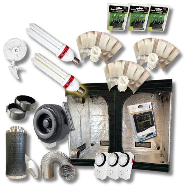 2.4m Grow Tent with 3 CFL Wing Shade Cool Grow Lights and 6