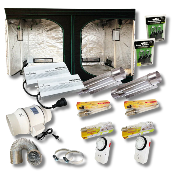 2.4x1.2x2m Grow Tent 2x 600W Electronic HPS MH Grow Light Fan Ducting Setup-Off Grid Living Supplies