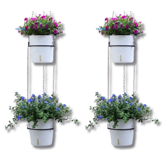 2pcs Double-Level Hanging PP Plastic Self-Watering Flower Pots A607-Off Grid Living Supplies
