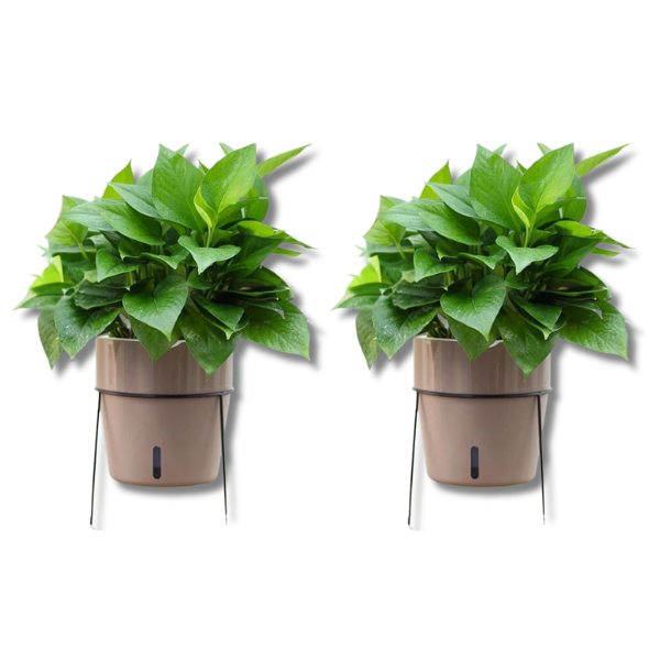 2pcs Self-Watering Decorative Plastic Flower Pots in Brown A605-Off Grid Living Supplies