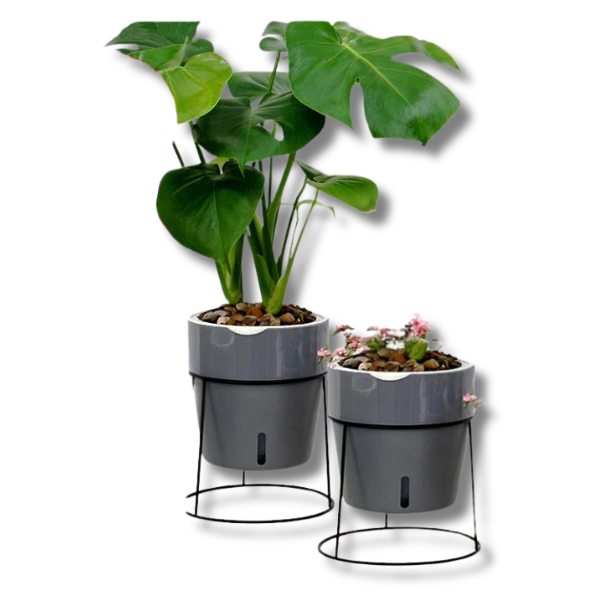 2pcs Self-Watering Decorative Plastic Grow Pots in Grey A605-Off Grid Living Supplies