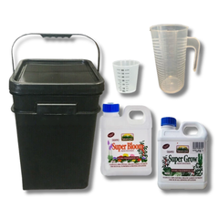 2x 1L Super Bloom Grow Nutrient Diluting Kit with 21L Bucket & 2L Jug - Nature's Own-Off Grid Living Supplies