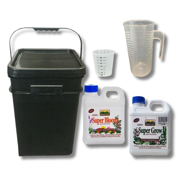 2x 1L Super Bloom Grow Nutrient Diluting Kit with 21L Bucket & 2L Jug - Nature's Own-Off Grid Living Supplies