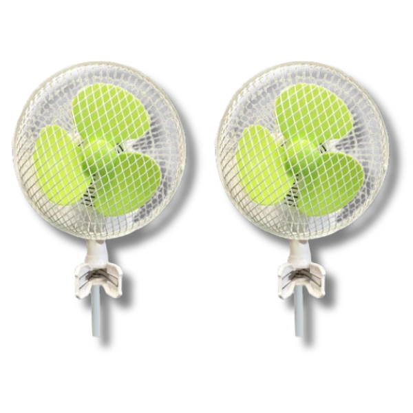 2x 25W Oscillating Clip Fans for Pole or Desk Cooling-Off Grid Living Supplies