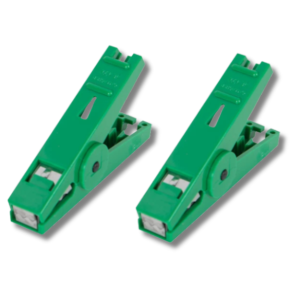 2x Green Alligator Clips for Electric Fence Energiser Connection - Thunderbird-Off Grid Living Supplies Australia