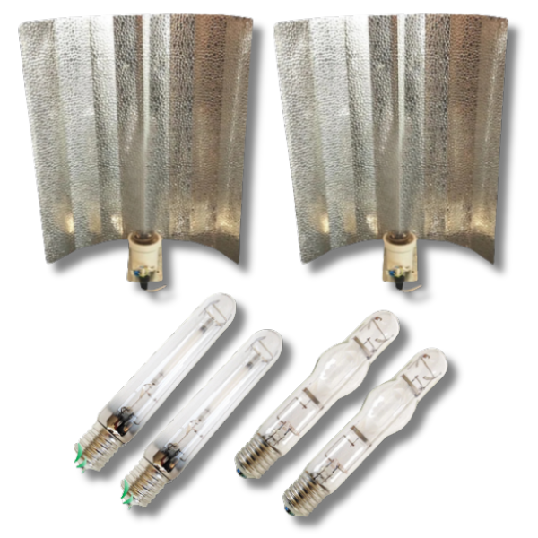 2x Wing Shade Reflectors with 400W HPS Lamp and MH Tubular Lamp HID Grow Light-Off Grid Living Supplies